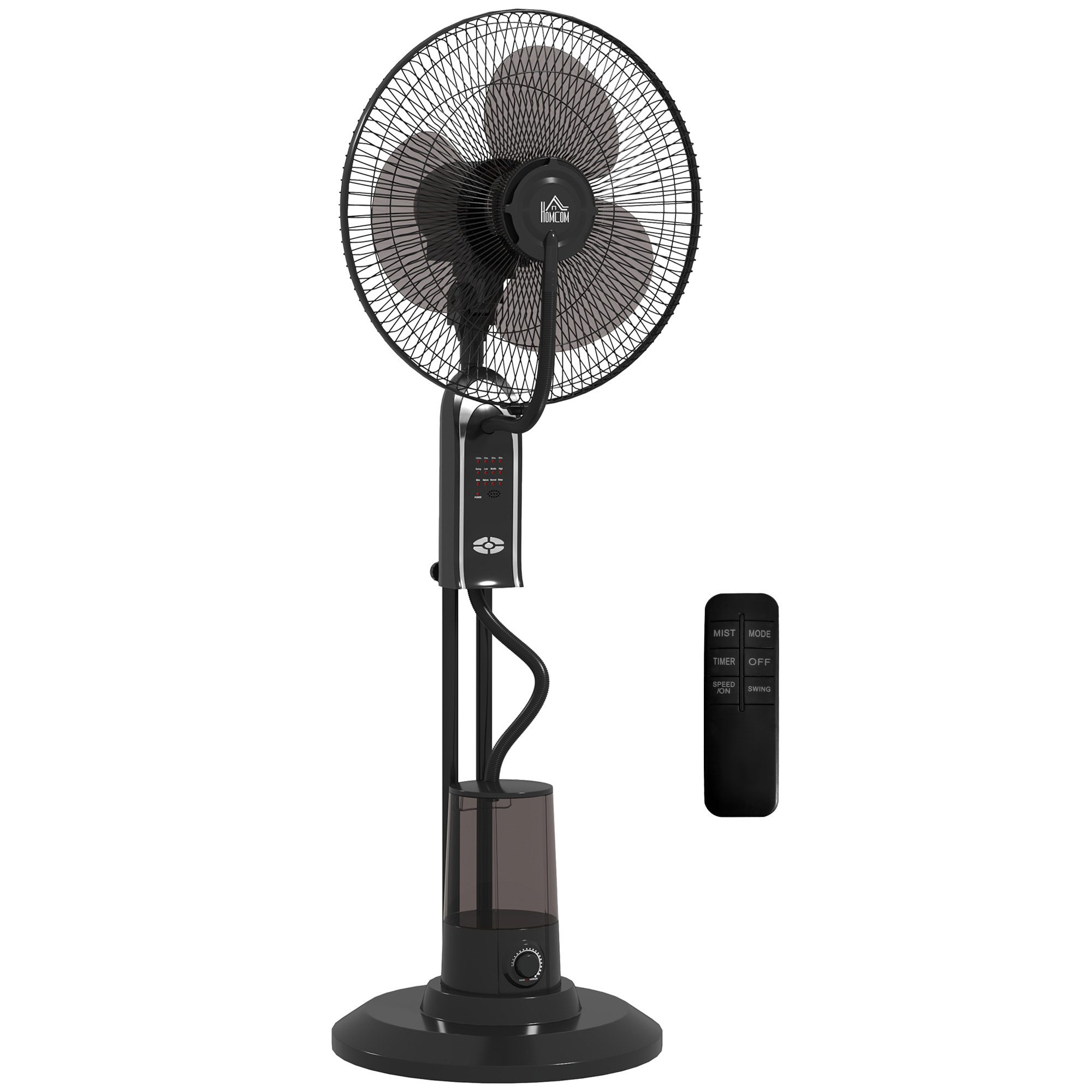 Ventilador Nebulizador Ventilador de Pie con Agua Oscilante 75 W Temporizador Tanque 3,2L Mando a Distancia 3 Velocidades 3 Aspas y Pantalla LED Ø44,5 cm Negro