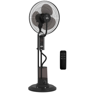 Ventilador Nebulizador Ventilador de Pie con Agua Oscilante 75 W Temporizador Tanque 3,2L Mando a Distancia 3 Velocidades 3 Aspas y Pantalla LED Ø44,5 cm Negro