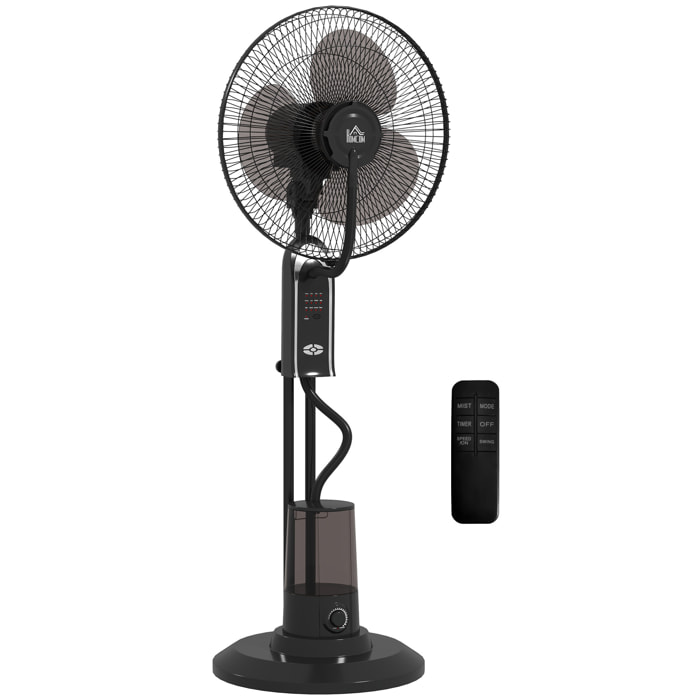Ventilador Nebulizador Ventilador de Pie con Agua Oscilante 75 W Temporizador Tanque 3,2L Mando a Distancia 3 Velocidades 3 Aspas y Pantalla LED Ø44,5 cm Negro