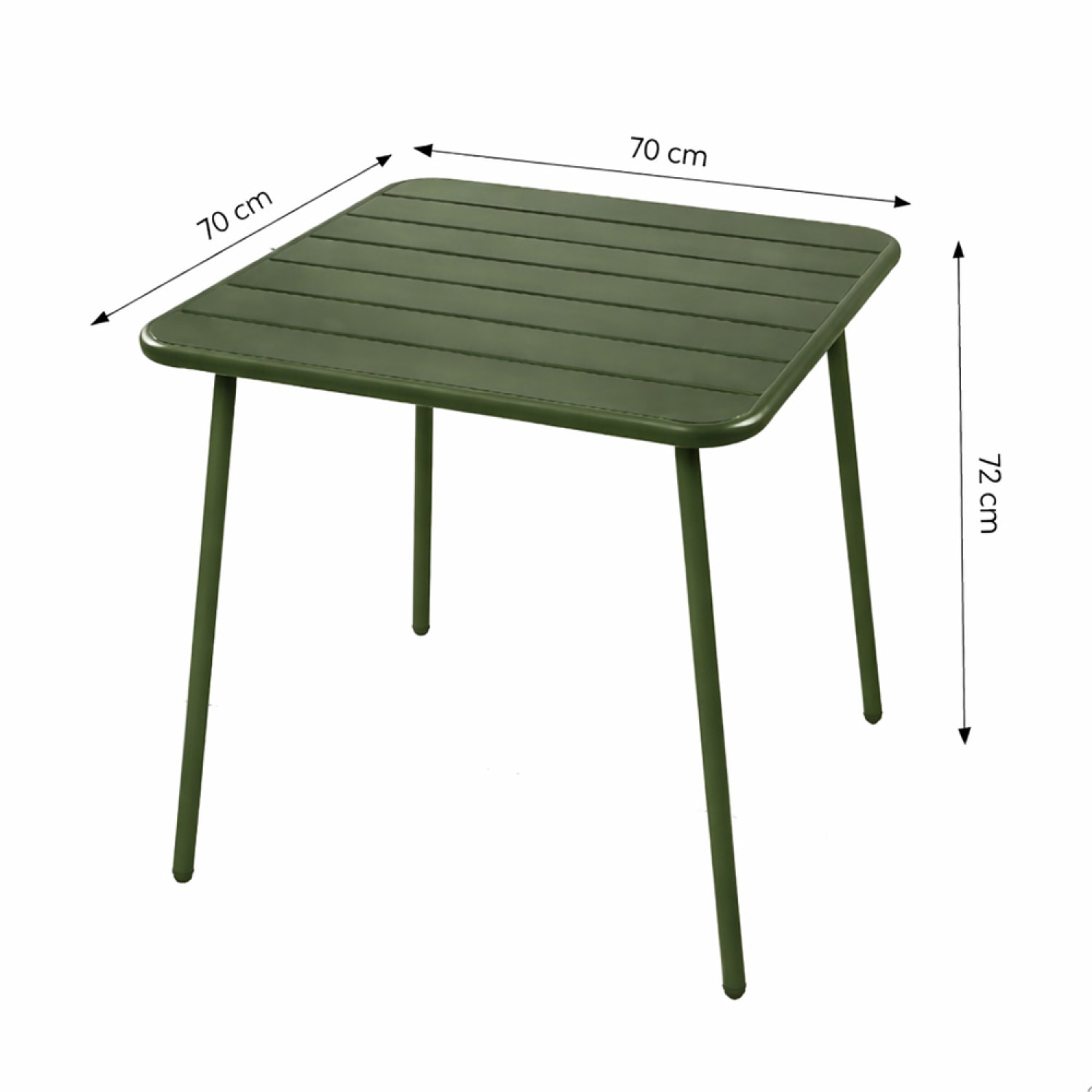 Ensemble table de jardin carrée 70cm et 4 chaises vert EVORA