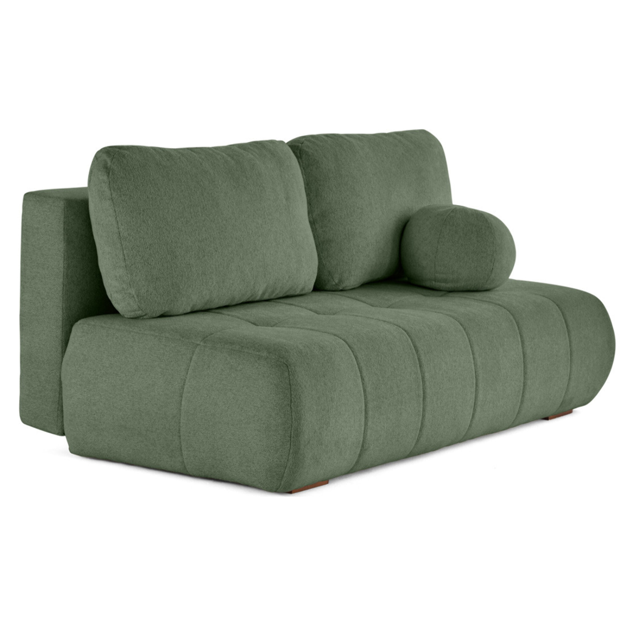 Bowie - canapé 3 places convertible coffre + coussin rond inclus en tissu texturé - Vert