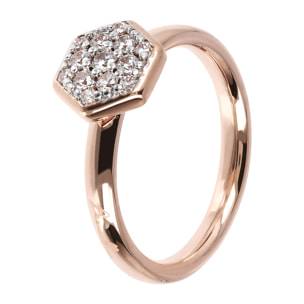 Anello Esagono Pavé in Golden Rosé Placcato Oro Rosa 18k