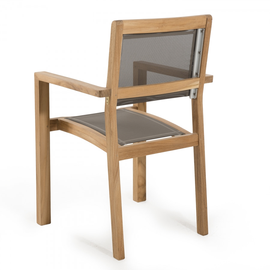 HARRIS - Ensemble de 2 fauteuils jardin empilables en bois teck et textilène couleur taupe