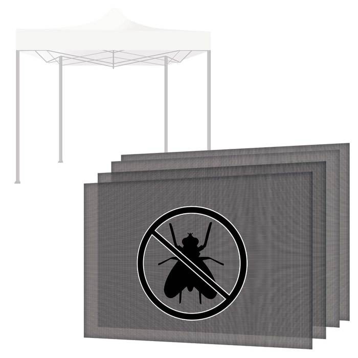 Set 4 teli zanzariera per gazebo da giardino 3x3 M kit di 4 zanzariere con velcro. 300X300X200H CM Bianco