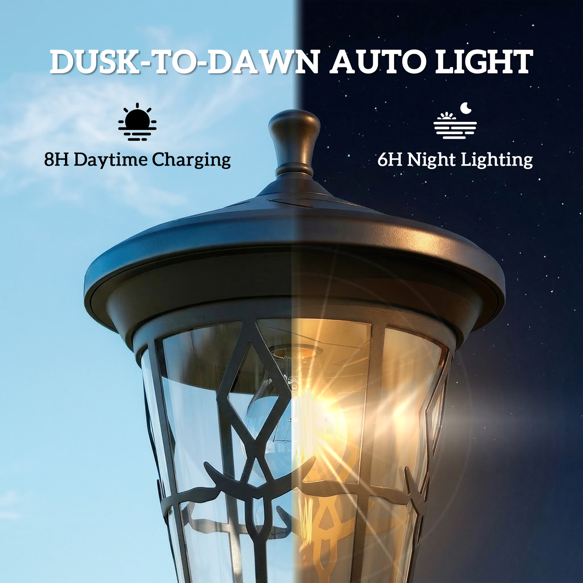 Lampadaires solaires extérieurs  lot de 2 - hauteur réglable - acier inoxydable - 1,86 m - noir