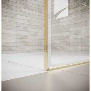Porte de Douche Pivotante 70x180cm et Retour 80cm - Profil Or Brosse - Verre 5mm - GOLD ELEMENTARY