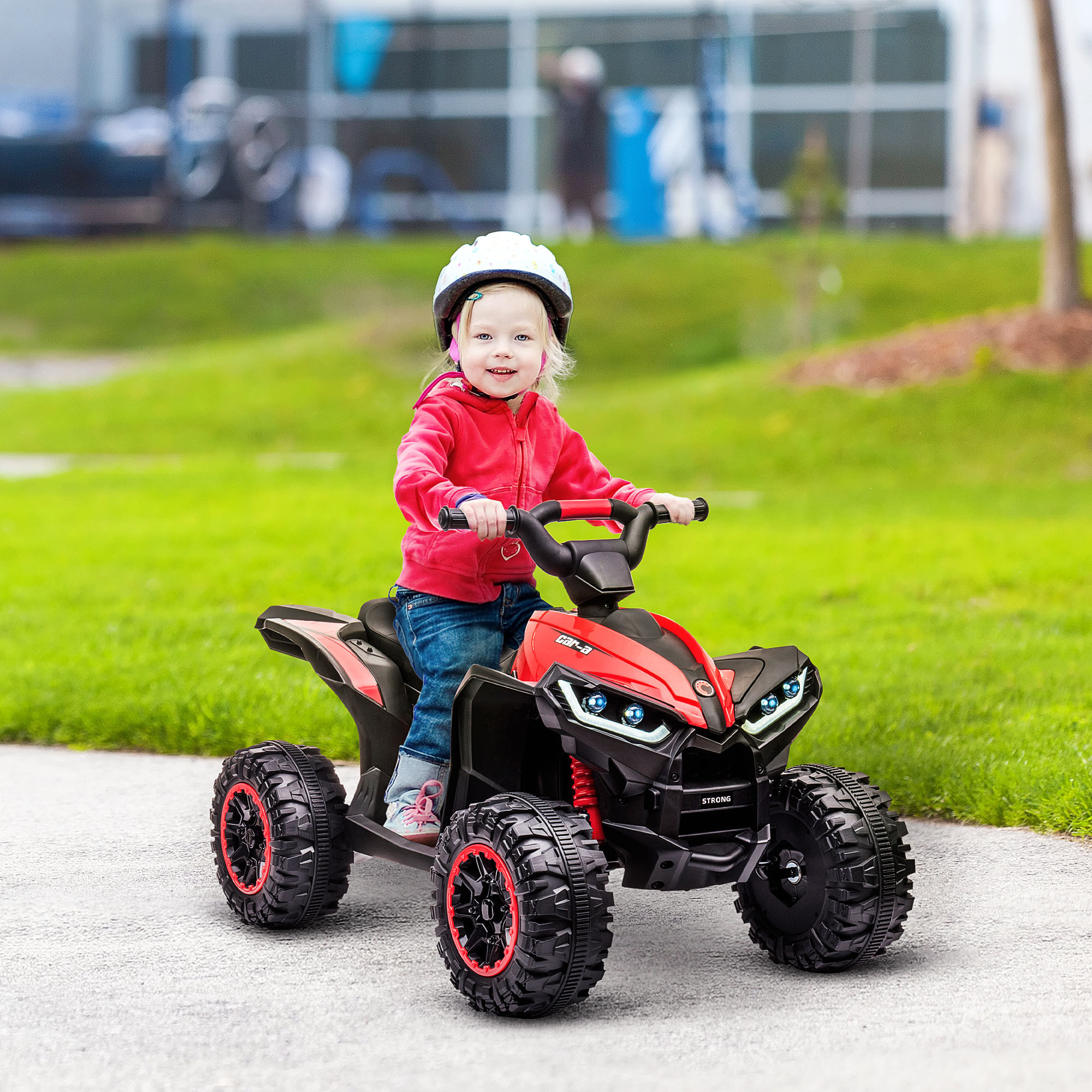 Quad Eléctrico para Niños de 3-5 Años Vehículo Eléctrico a Batería 12V con 2 Motores Faros Bocina Música Velocidad Ajustable Avance y Retroceso 83x53x55,5 cm Rojo