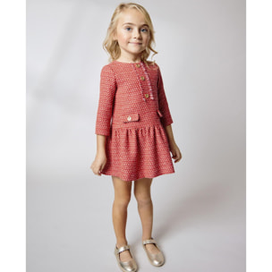 Vestido chanel rojo con detalles dorado