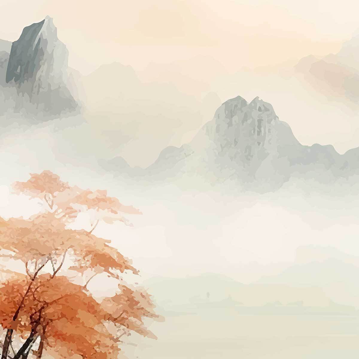 Papier peint panoramique paysage asiatique Intissé
