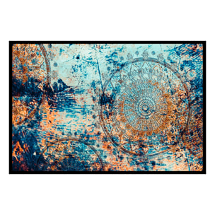 Affiche encadrée mandala artistique bleu et ocre Affiche + cadre en métal - Noir