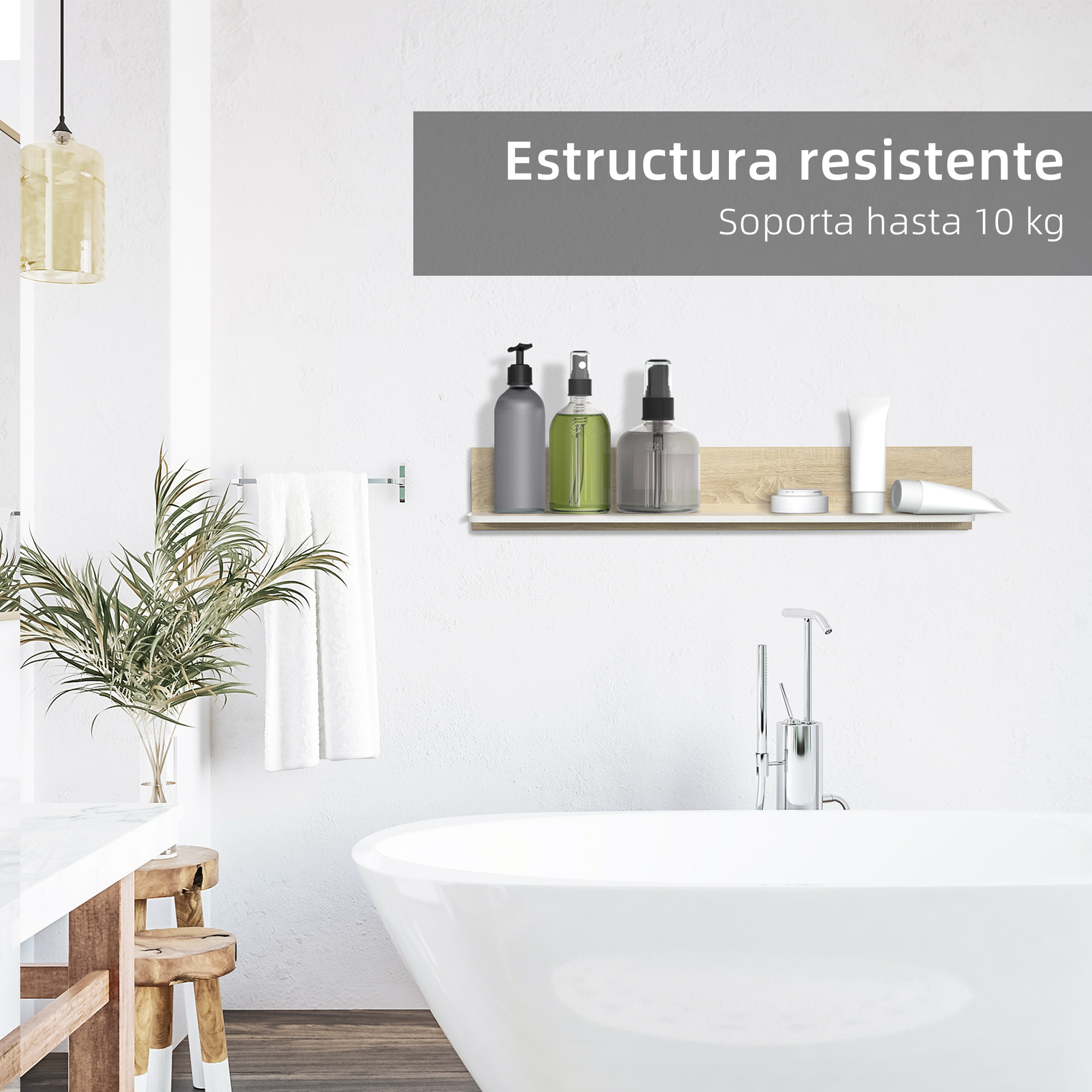 Estante Flotante Estantería de Pared de Madera Balda de Pared para Salón Dormitorio Pasillo Cocina Baño 120x15x20 cm Roble y Blanco