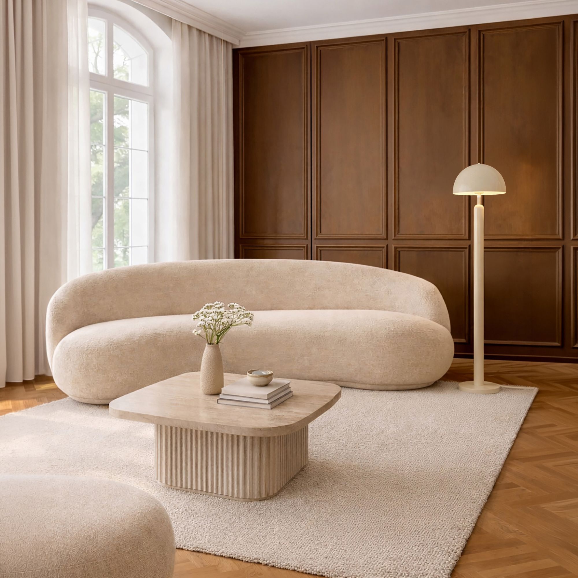 Canapé 3 places en velour crème MARLO