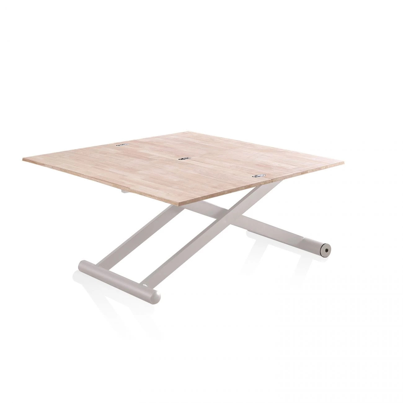 Mesa de centro elevable y extensible en blanco y roble 57-114x49-76 cm Katia Roble - Blanco