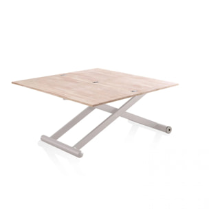 Mesa de centro elevable y extensible en blanco y roble 57-114x49-76 cm Katia Roble - Blanco