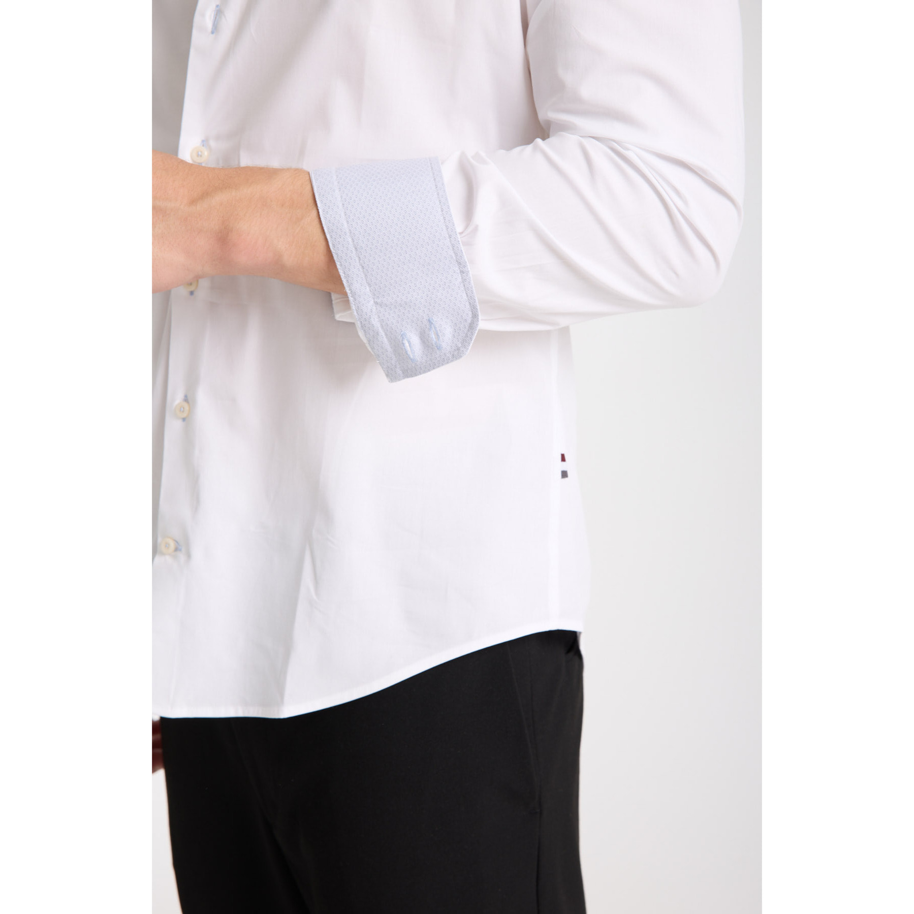 Camicia Uomo 2 Bottoni Button Down Slim Popeline Stretch Unito Bianco
