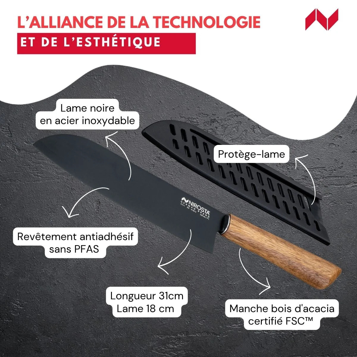 Couteau Santoku 31 cm Nirosta Flow