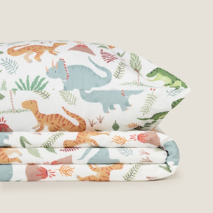 Sábana algodón dinosaurios Dinudini color blanco 100% Algodón percal
