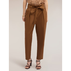 Motivi - Pantaloni in popeline con vita paper-bag - Marrone