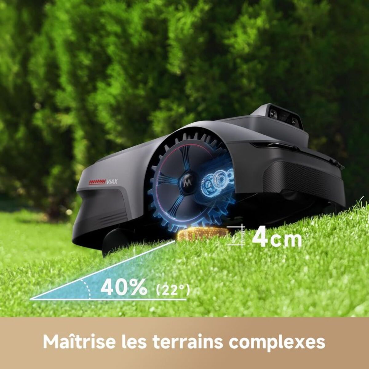 Robot tondeuse MOVA Viax 250 sans fil périphérique, 250 m² de superficie, cartographie assistée par l'IA