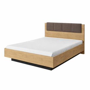 Letto Matrimoniale Con Contenitore Salvaspazio Testiera Imbottita Design Moderno Minimal Camera Da Letto 163.2 x 104 x 210 Cm Rovere Grigio Antracite