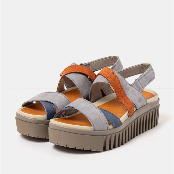 Sandalia de cuña 1676 MULTI DENIM-DARK ORANGE/BRIGHTON color Denim-dark orange