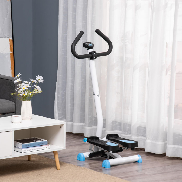 Stepper Fitness avec guidon ergonomique - écran LCD multifonction - résistance réglable - acier blanc bleu noir