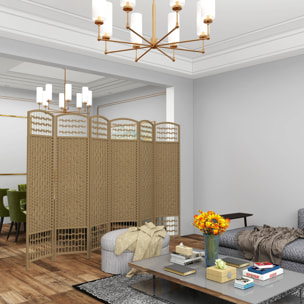 Biombo Separador de Ambientes de 6 Paneles 240x170 cm Divisor de Habitación Plegable de Cuerda de Papel y Marco de Madera Decoración para Dormitorio Salón Natural