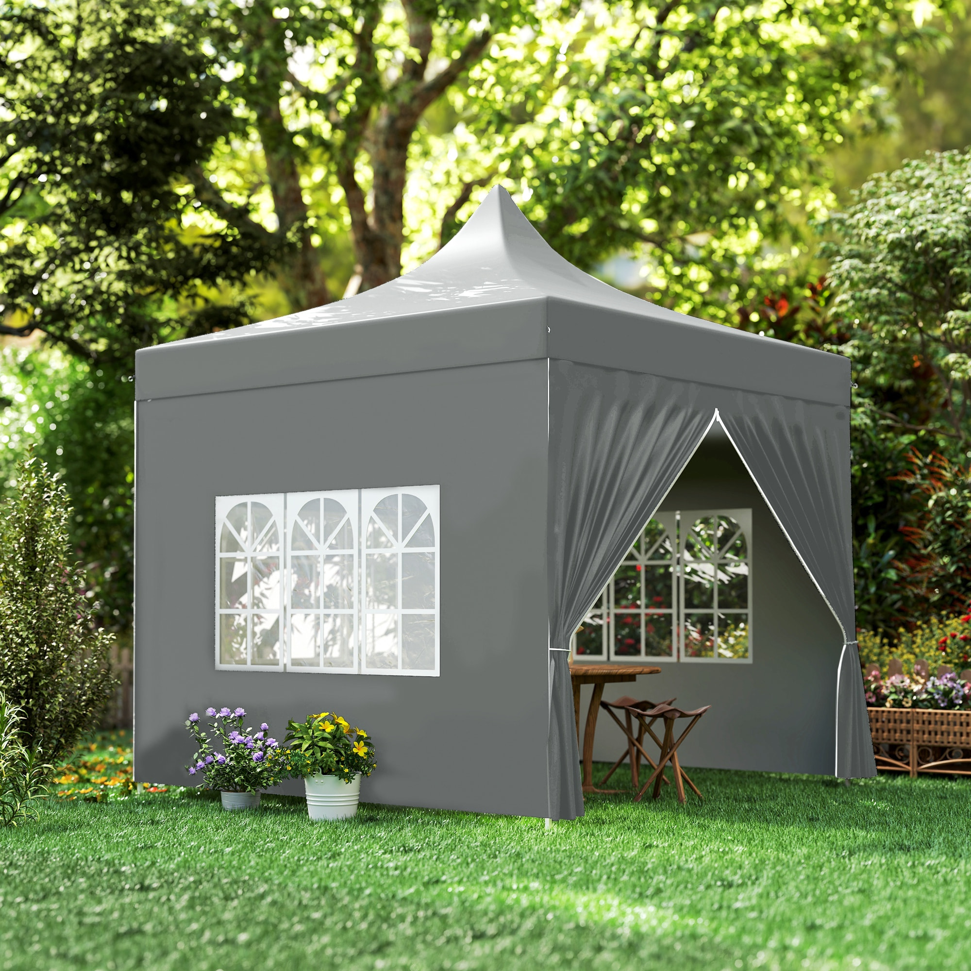 Carpa Plegable Pop-up Gazebo 3x3 m Cenador Plegable con 4 Paredes Laterales Anti-UV Altura Ajustable Marco Metálico Robusta y Bolsa de Transporte para Camping Fiestas Gris