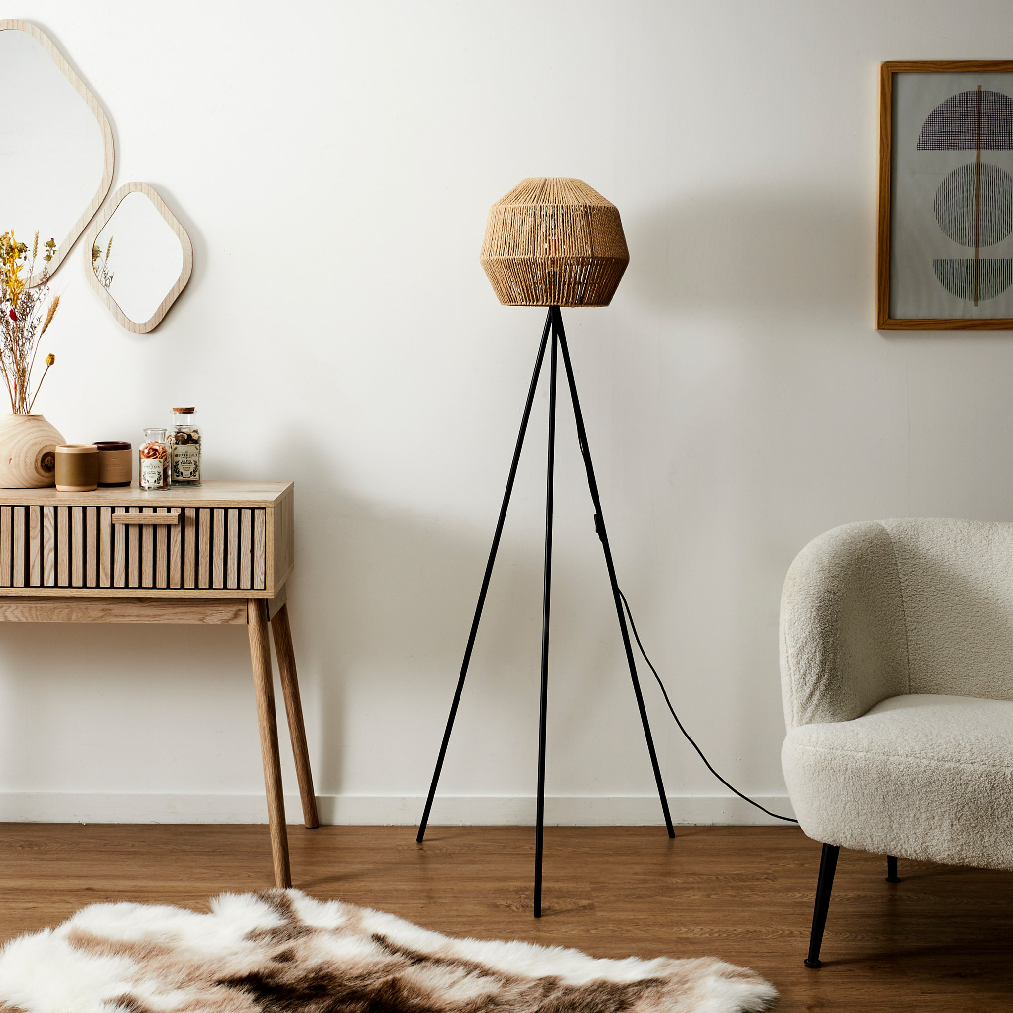 Lampadaire Abat Jour Effet Corde Tressee