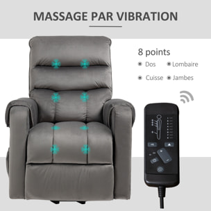 Fauteuil de massage fauteuil releveur électrique inclinaison réglable repose-pied ajustable velours anthracite