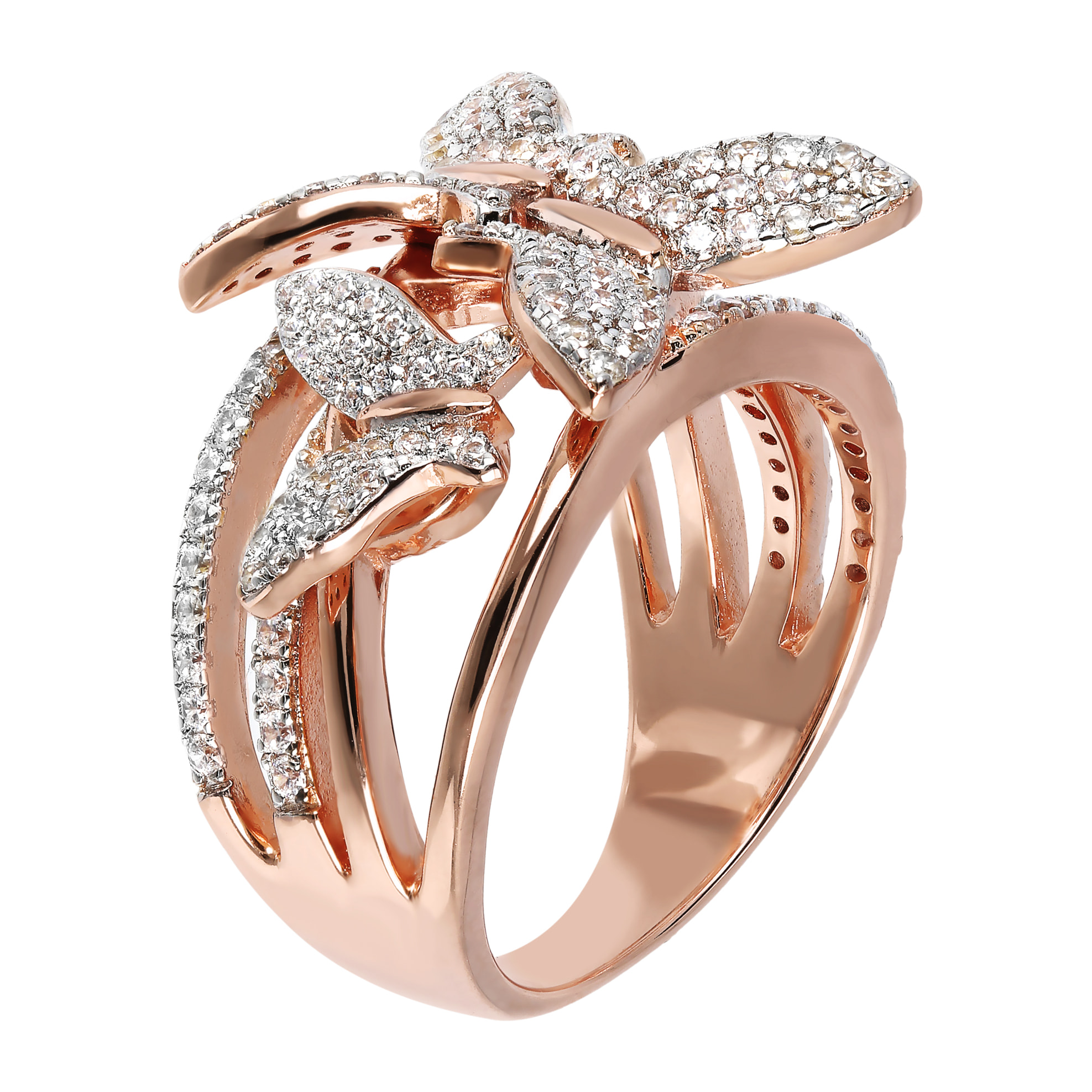 Anello Farfalle in Golden Rosé con Cubic Zirconia Placcato Oro Rosa 18k