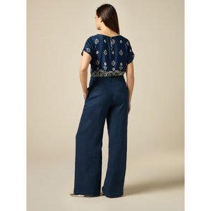 Oltre - Pantaloni wide leg in lino - Blu