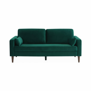 Canapé 3 places bois d'eucalyptus, d'hévéa teinté noyer et velours BJORN