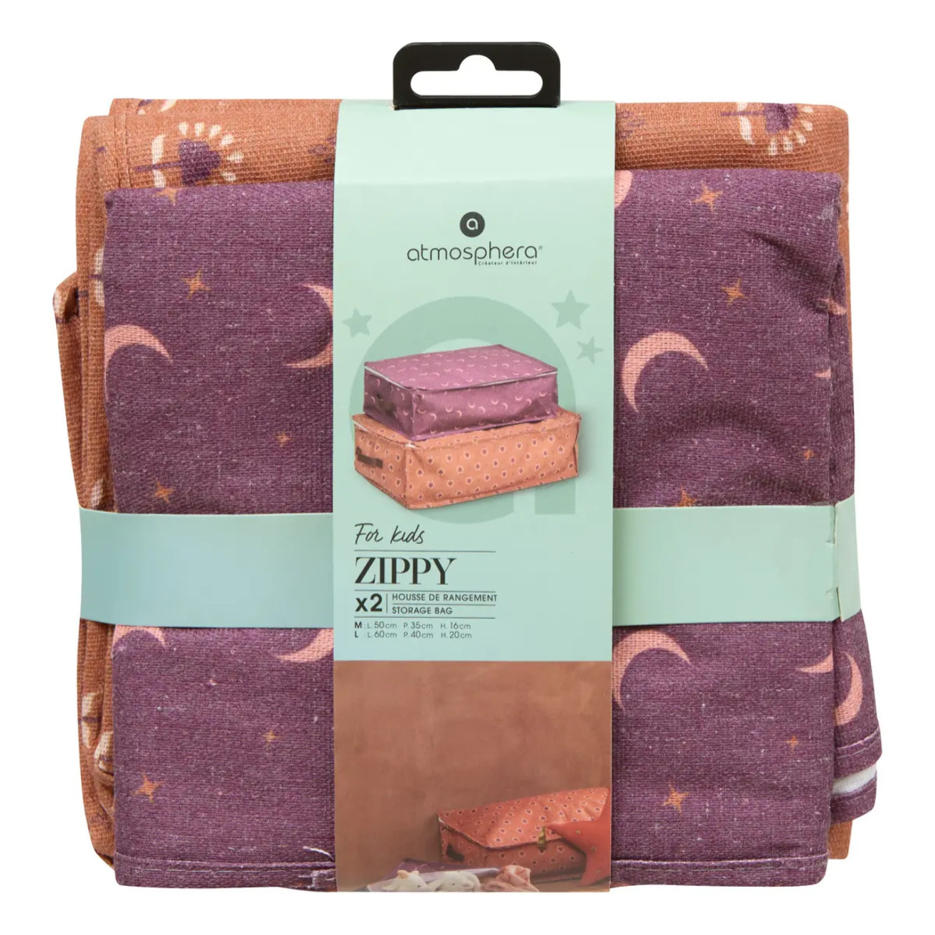 Lot de 2 housses de rangement Zippy L60xp40xH20cm