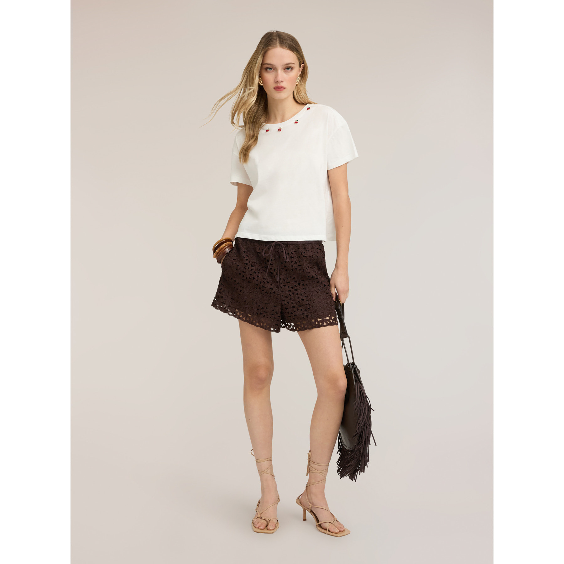 Motivi - T-shirt con ricamo ciliegie - Bianco