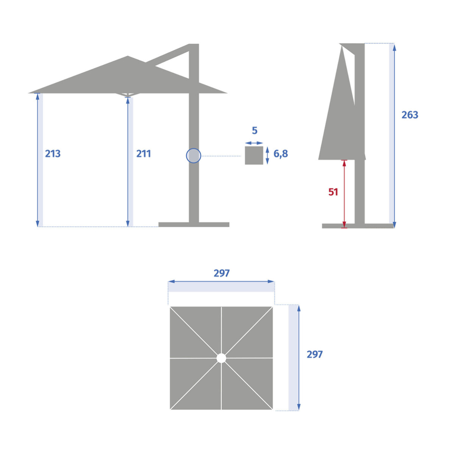 Parasol déporté carré "Cayo" blé 3m en acier polyester