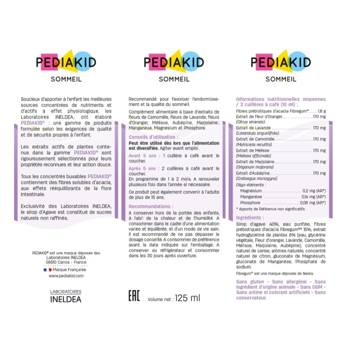 PEDIAKID - Pack Sirops Sommeil & Nervosité - Compléments alimentaires à base de plantes - Formule exclusive au sirop d'Agave - Aide à réduire l'agitation - Facilite l'endormissement - 2 flacons 125ml