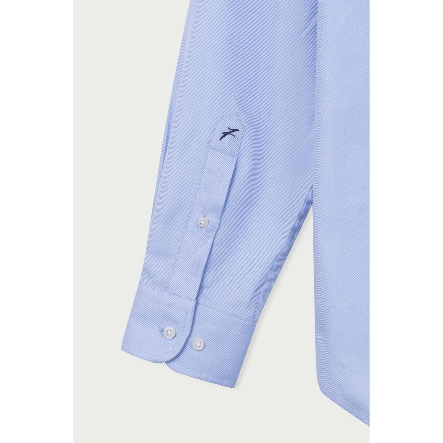 Camicia Uomo 1 Bottone Francese Twill Riga Media Celeste/Bianco