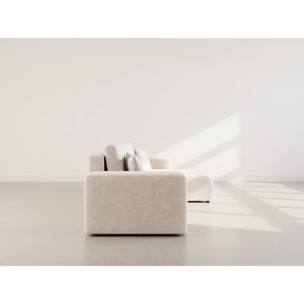 Nicole - Canapé d'angle réversible 5 places convertible avec coffre en tissu - Beige