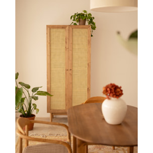 Armoire en bois massif et rotin moelleux ton chêne foncé 180x80cm Hauteur: 180 Longueur: 80 Largeur: 40