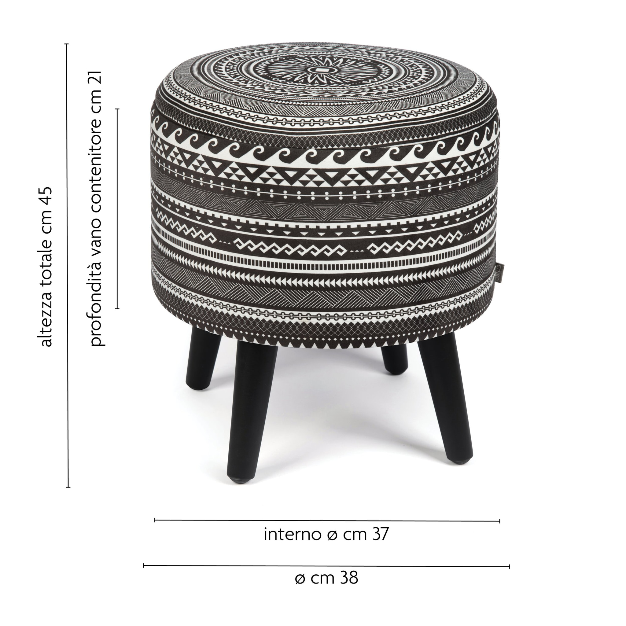 Pouf contenitore Excelsa Etnico in velluto e legno 38x38x45 cm multicolore