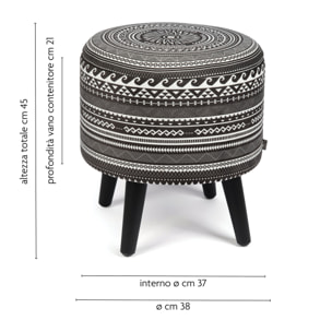 Pouf contenitore Excelsa Etnico in velluto e legno 38x38x45 cm multicolore