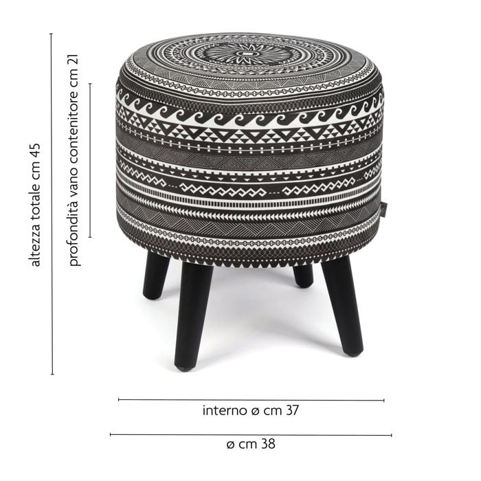 Pouf contenitore Excelsa Etnico in velluto e legno 38x38x45 cm multicolore