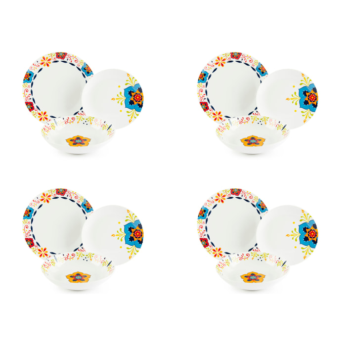 Service assiettes 12 pièces Excelsa – Tex Mex, Porcelaine Multicolore