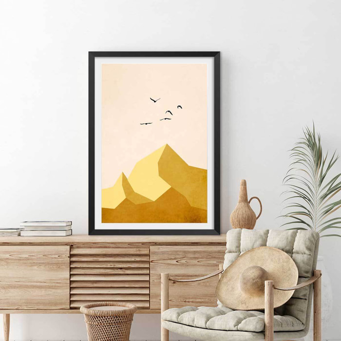 Affiche graphique ""Zugspitze Montagne"" Affiche sous cadre noir
