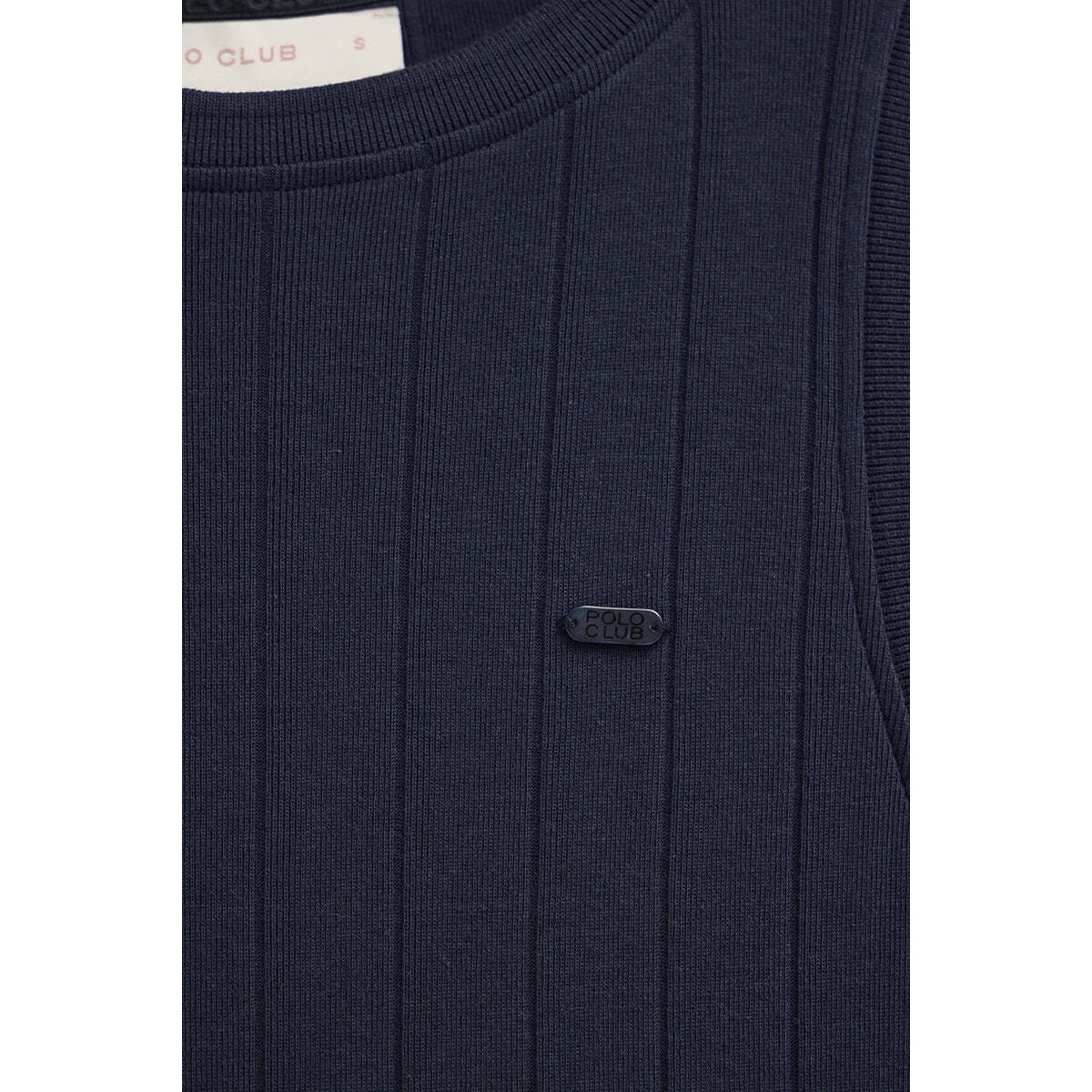 Vestido azul marino de canalé sin mangas y logo Polo Club