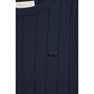 Vestido azul marino de canalé sin mangas y logo Polo Club