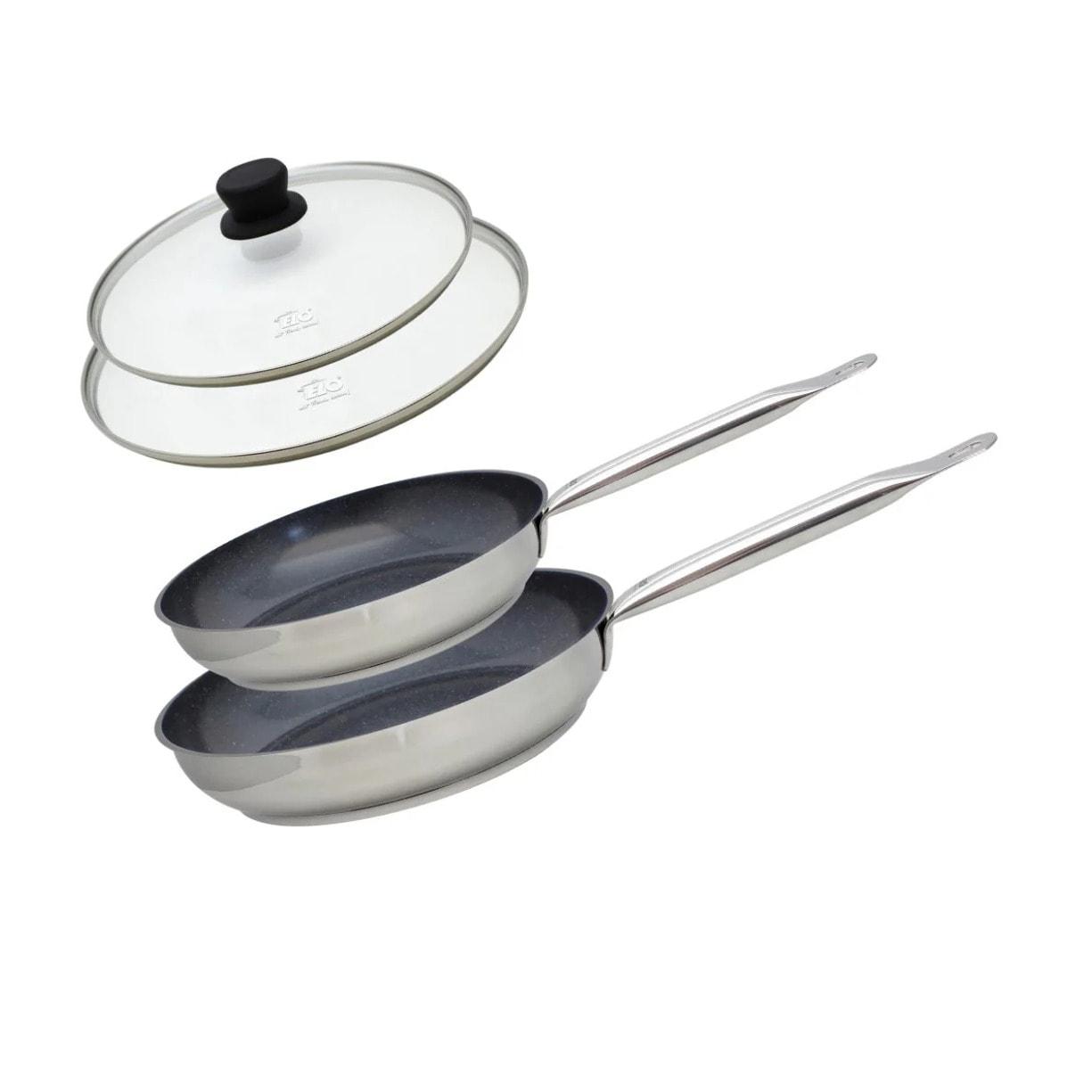 Set de 2 Poêles céramique sans PFAS et 2 couvercles en verre Profi Therm Platinum Elo