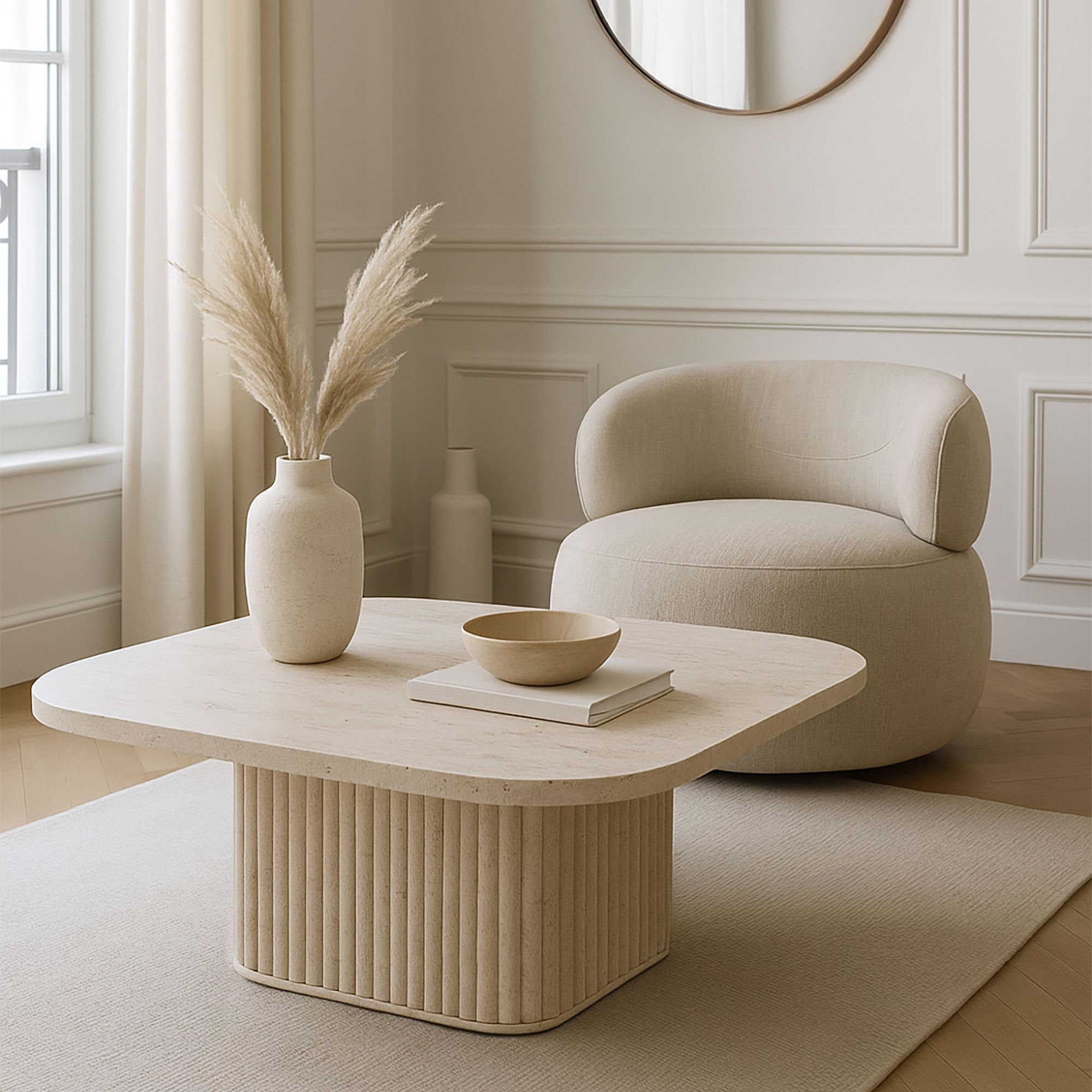 Table basse carré effet travertin 80cm SUSAN