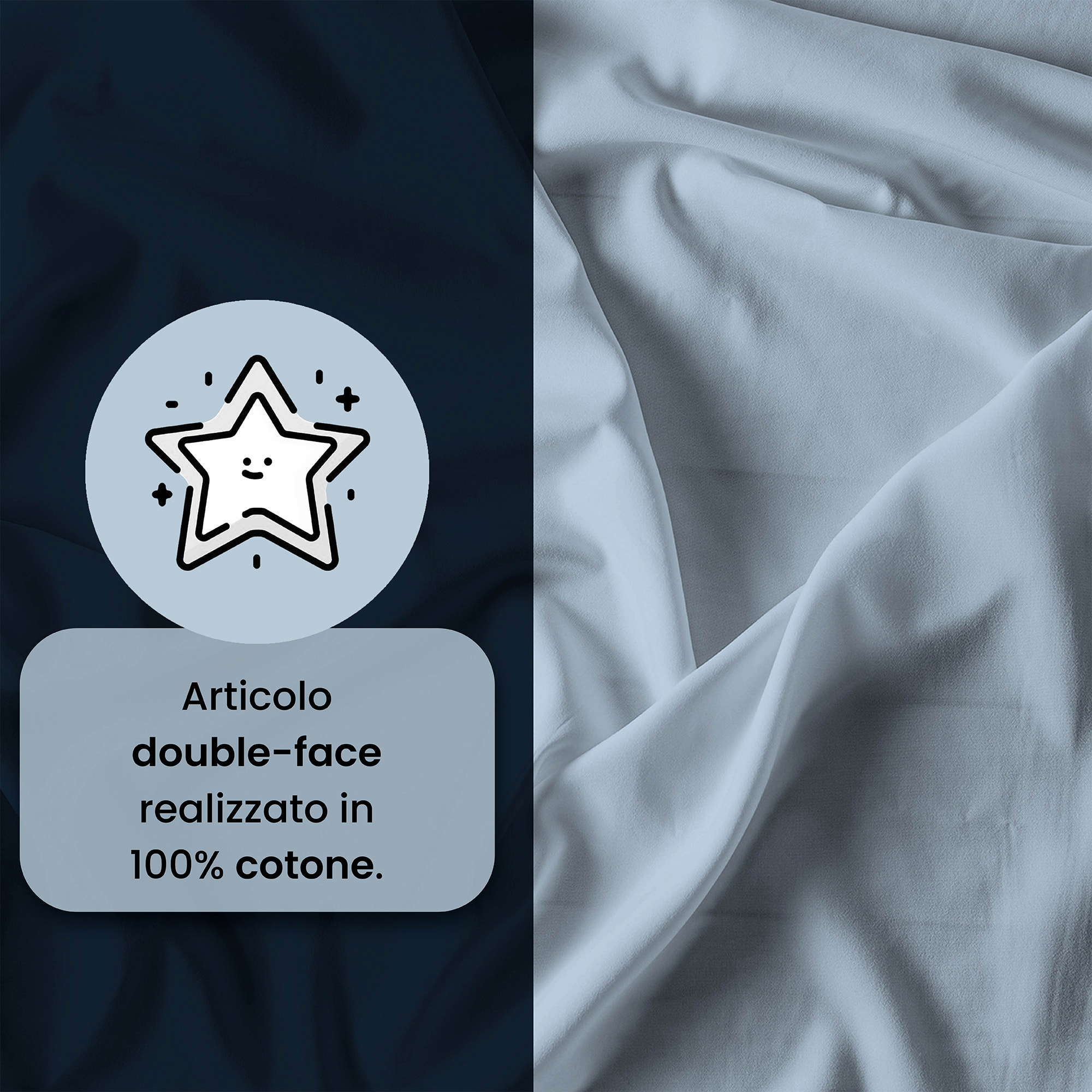 PARURE COPRIPIUMINO NATURAL COLOR, 100% Cotone, Made in Italy - BLU SCURO/AZZURRO